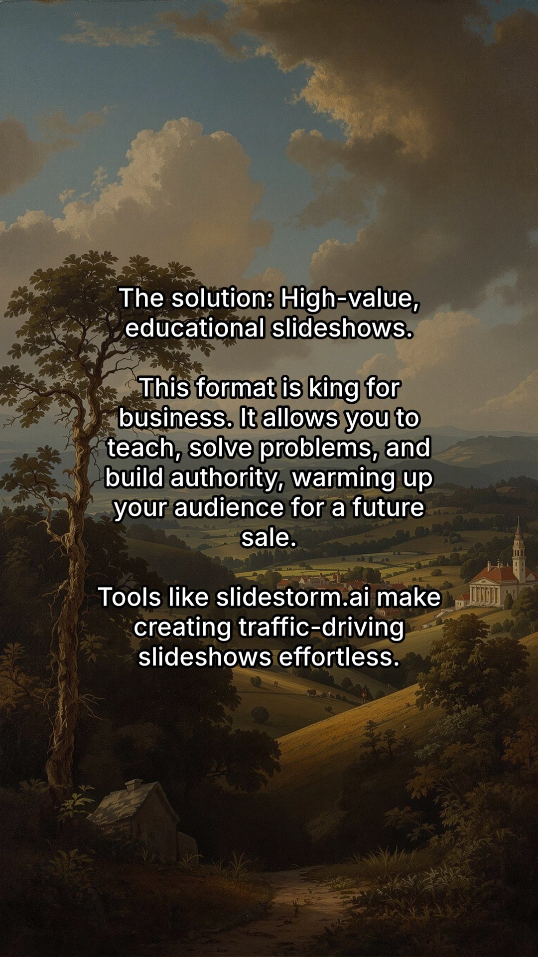 A landscape with rolling hills and classical architecture